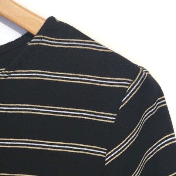 J Jill Pima Tie Sleeve Tee Crew Neck Black and White Stripe Cotton Top Size M - Picture 3 of 11
